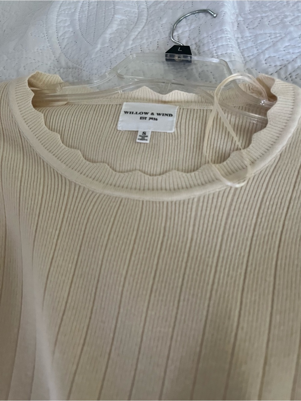 Willow & Wind Cream Ribbed Scallop Neck Mini Dress